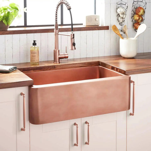 Kitchen view showcasing Six Pack Brushed Copper Cabinet Pulls Zinc Alloy Drawer Handles 7.56 Inch Center To Center Modern Kitchen Dresser Hardware