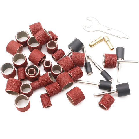 Pro Grade Sanding Drum Kit With 552 Pcs Drum Set, sanding bands and drum mandrels with wrench for rotary tools.