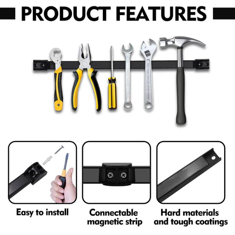 12 Inch Magnetic Tool Holder Strips Set of 4 for Garage Organization PVC Coated Magnetic Storage Bars Wall Mounted Hanging Strip Heavy Duty Easy to Install with tools