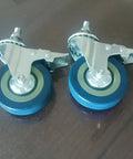 Heavy Duty Swivel Caster Wheels With Locking Brakes Set Of Four Threaded Stem Quiet Rubber Units For Carts And Furniture, close-up view.