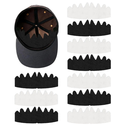 10 Pack Baseball Cap Sweat Liners, Flexible Washable Reusable Hat Inserts For No Sweat Protection, shown in black and white