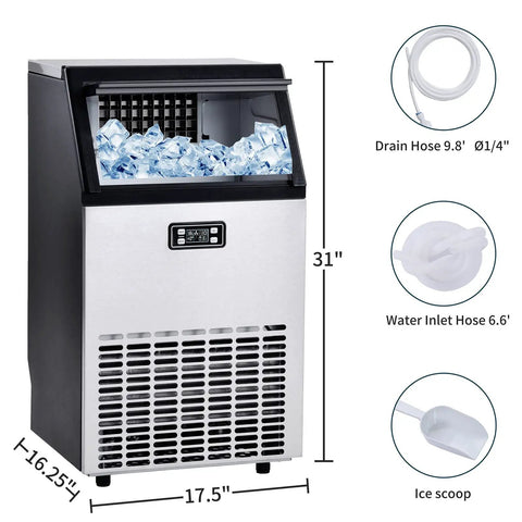 No Fuss Heavy Duty Countertop Ice Maker With Smart Led Panel And Hella Fast Freeze Cycle That Drops Forty Five Kilos Of Perfect Cubes Twenty Four Hours Flat including drain and water hoses.