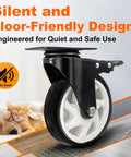 Built Like A Tank 5 Inch Heavy Duty Polyurethane Caster Wheels With Reliable Brakes on smooth surface for quiet use.