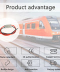Image of 50 Amp Battery Quick Disconnect Connector Plug Kit with 8 AWG 30 Cm Cable, displayed over a train background highlighting product features.