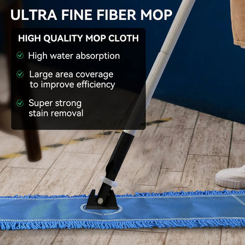 Heavy Duty 48 Inch Blue Microfiber Dust Mop Head Replacement Three Pack For Commercial Floors Pro Level Janitorial Sweeping Workhorse Frame Compatible No Sweat Floor Cleaning Crew on wooden floor.