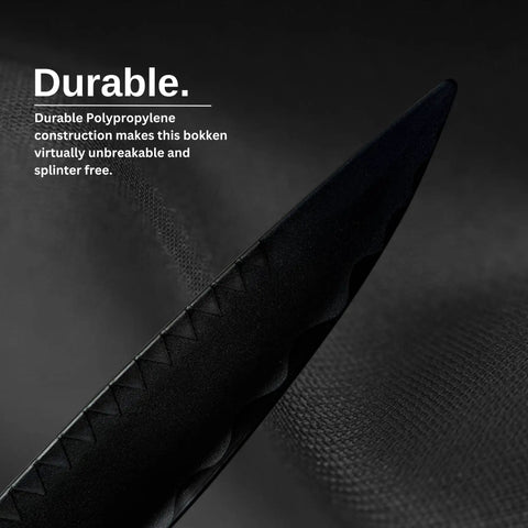 Close-up of Durable Polypropylene Barong Style Black Sword For Training With Realistic Balance And Safe Sparring tip detail