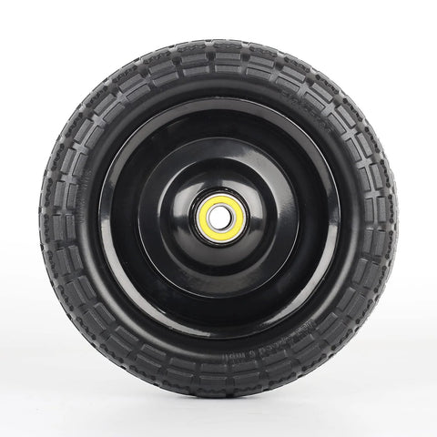 10 Inch Flat Free Solid Tire And Wheel Replacement For Carts And Hand Trucks 4.10 To 3.50 To 4 with 5/8 Inch Axle Bore