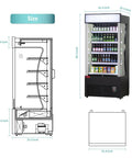 Straight Up Pro Grade Commercial Open Air Merchandiser Refrigerator Cooler dimensions and design, 80.5 inch height, 35.4 inch width.