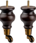 Six Inch Walnut Wood Furniture Legs With Casters Two Pack Round Solid Bun Feet For DIY Sofa Couch Cabinet Ottoman Bed Riser