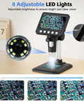 4.3 Inch LCD Digital Microscope For Adults With 50X To 1000X Zoom, 8 Adjustable LED Lights, USB Microscope For Windows And MacOS