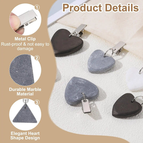 Eight Piece Marble Tablecloth Weights With Metal Clips Triangle Pendant 4.5x4.5 Cm For Outdoor Parties Picnics Garden Tables Gray