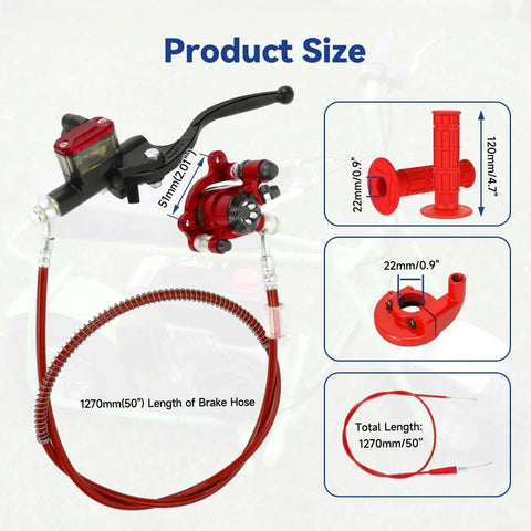 Must Have Mini Bike Hydraulic Brake Kit With Master Cylinder And Throttle Cable Assembly components displayed