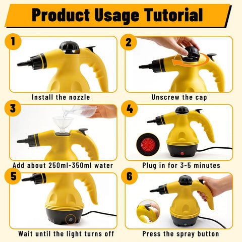 No Nonsense Heavy Duty Handheld Steam Cleaner Straight Up Killer Performance 475 Ml Tank usage tutorial steps with clear instructions.