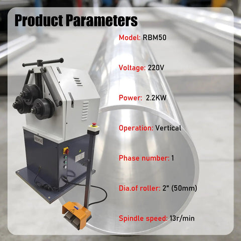 Rock Solid Three Roll Pinch Bender Ring Roller Metal Bending Machine 220V 2.2Kw with vertical operation for shaping metal tubing.