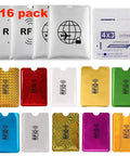 RFID Blocking Sleeves Set With 16 Pieces 10 Credit Card Holders And 4 Passport Protectors Identity Theft Protection