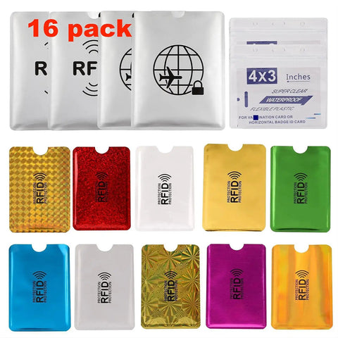 RFID Blocking Sleeves Set With 16 Pieces 10 Credit Card Holders And 4 Passport Protectors Identity Theft Protection