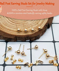 KC Gold Ball Post Earring Studs With Loop, 150 Pcs, Includes 200 Stainless Steel Butterfly Earring Backs, 350 Total DIY kit gold earring findings
