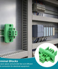 Bulletproof Screw Terminal Block 12 Pin Connector 3.5MM Pitch Wiring Set For 24 To 12 AWG Cable With Tin Plated Brass Contacts installed in a control cabinet.