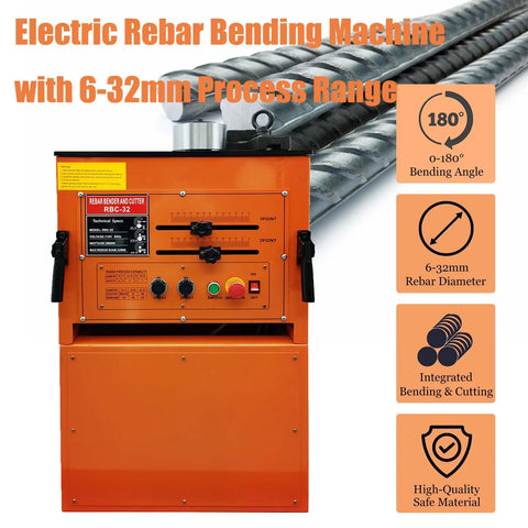 Heavy Duty Electric Rebar Bender And Cutter Machine For Concrete Construction with 6-32mm process range and 180-degree bending.