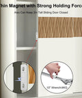 Ultra Slim Cabinet Door Magnets 8 Pack With 10 Lb Magnetic Catch holding a sliding door with a thin magnet and wrench demonstration