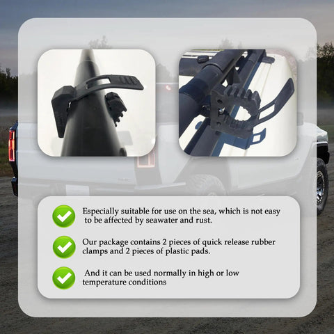 Adjustable Roof Rack Shovel Holder Kit with Quick Release Clamp shown on off-road vehicle, fits 1 to 1.5 inch tools