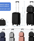Two Piece Hardside Luggage Set With 20 Inch Carry On Spinner Suitcase And 14 Inch Stackable Travel Handbag ABS Durable Lightweight Trolley For 1 To 4 Day Trips TSA Friendly Jet Black duo displayed with dimensions