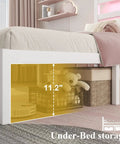 Totally Sweet Twin Size Metal Bed Frame With White Storage Headboard Featuring Smart App Control Rgb Led Lights And Built In Usb Charging Ports For Ultra Chill Bedroom Setups That Slap showing under-bed storage space with 11.2" height.