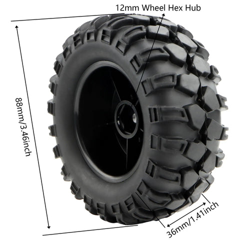 Four Piece RC Rubber Tire Set for 1/12 Scale Crawler Cars H12P H12Y H12Y+ MN-82 MN-128 MN82S Replacement Spare Parts