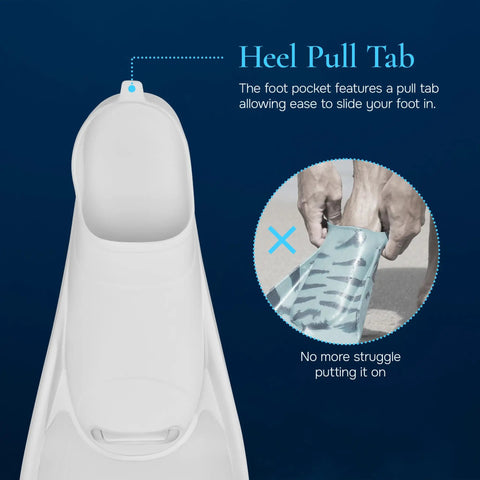 Freediving Fins With Full Foot Design For Secure, Comfortable Fit, Non Vented Blade Delivers Beefed Up Propulsion and Heel Pull Tab