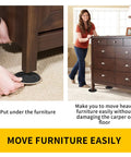 Carpet Furniture Sliders 8 Pcs 5 Inch Round Heavy Duty Moving Sliders Reusable For Carpeted Floors demonstrated under furniture