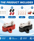 Heavy Duty Bus Bar With M6 And One Quarter Inch Dual Studs Positive Negative Power Distribution Block Red Black 2 Pack For Auto Boat Marine RV Solar System Brass Core Stainless Fasteners Corrosion Resistant included parts