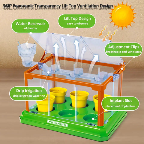 Awesome Kids Gardening Kit With Greenhouse And Terrarium, Plant Growing Set for Boys and Girls with 360 Degree Liftable Roof