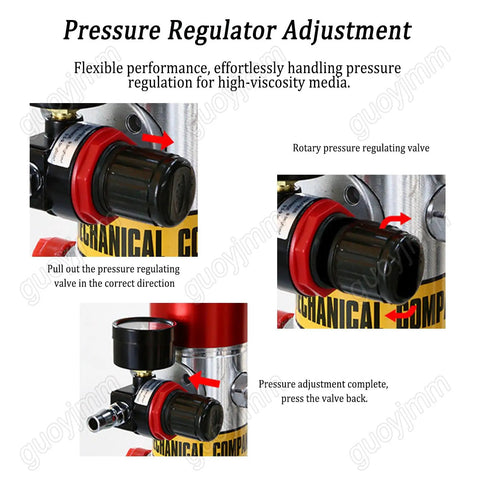 Pressure regulator adjustment on Air Operated Grease Pump With 50:1 Ratio, Universal Gun And High Pressure Hose, industrial tool
