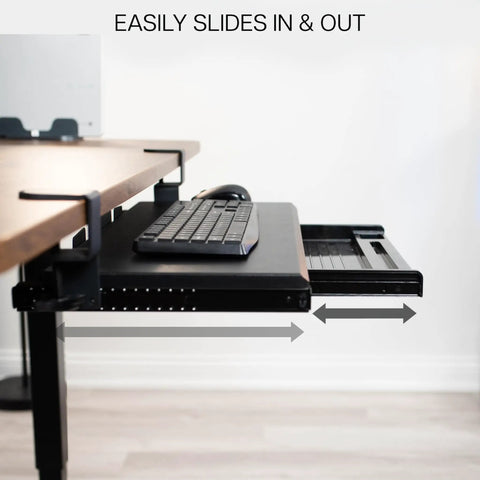 Under Desk Keyboard Tray With Pull Out Platform Extra Sturdy C Clamp Mount Big 33 Inch Wide By 11 Inch Deep Slide Out Tray