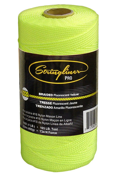 Braided Mason Line Replacement Roll For Contractors 1000 Ft Fluorescent Yellow Nylon String Line With 165 Lb Breaking Strength Size 18