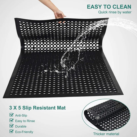 Heavy Duty Rubber Floor Door Mats For Outdoor Entrance Anti Fatigue Drainage Mat Non Slip Bar Kitchen Garage Use Black 36 Inch By 60 Inch All Weather Tough Durable Indoor Outdoor with water rinsing off surface