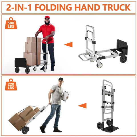 Straight Up Three In One Folding Hand Truck, 500 Lb Steel Heavy Duty Dolly, No Sweat Four Wheel Platform Converter, Boss Grade Moving Cart Built For Daily Grind And Smooth Hauling Workloads