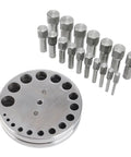Pro Grade Steel Disc Cutter Set For Jewelry Making With Round Pendant Punch Tool And Six Dies displayed on flat surface