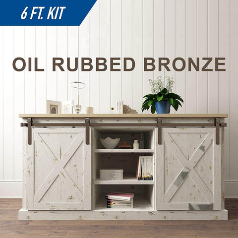Cabinet with 6 Ft Mini Cabinet Barn Door Hardware Kit Sliding Double Door DIY Friendly Finish in Oil Rubbed Bronze