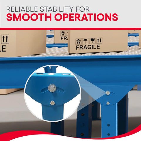 Close-up of adjuster on Ultimation Light Duty Roller Stand With Adjustable Steel Conveyor Rollers Galvanized 12 Inch By 5 Feet Heavy Duty Work Extension Table.