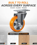 Badass Heavy Duty 4 Inch Swivel Caster Wheels Set Of Four With Aluminum Core And Sweet Rolling Polyurethane Treads For Quiet Non Marking Cart Or Workbench Upgrades At 1200 Pounds on various floor surfaces.