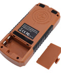 WALFRONT 3 Mode Stud Finder Wall Scanner, LCD Backlit Display with Auto, brown back view showing battery compartment.