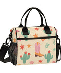 Western Cowboy Desert Star Insulated Lunch Bag with cactus and boot design, adjustable strap, leakproof cooler tote