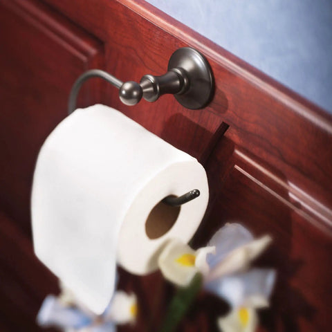 Danbury Collection European Single Post Toilet Paper Holder in oil-rubbed bronze mounted on wood panel, Old World style