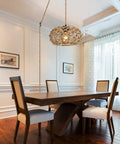 Dining room with Plug In Boho Pendant Light With Hemp Rope Cord 15.1 Feet Long, Woven Rattan Cage Hanging Lamp, On Off Switch