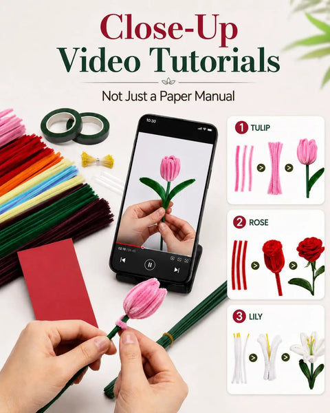 DIY Pipe Cleaner Flower Kit For Adults With Step By Step Video Tutorials 600 Piece Chenille Stem Craft Set For Beginners