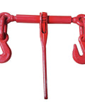 Set Of 2 Heavy Duty Chain Ratcheting Load Binders For Tie Down And Rigging, 1/2 To 5/8 Inch Chain Size, 13,000 Lbs WLL, Red Finish