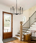Black Farmhouse Chandeliers For Dining Room 26 Inch 6 Light Modern Candle Linear Traditional Metal Hanging Ceiling Light Fixture displayed in foyer