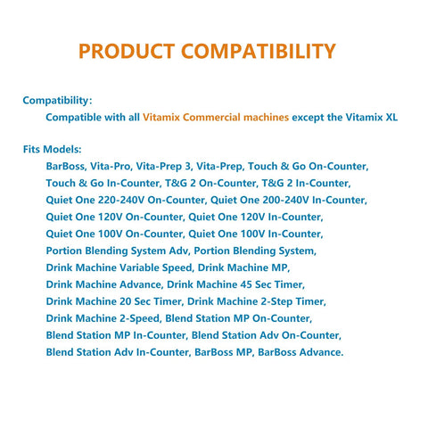 Front view of 2-pack drive socket compatibility sheet listing Vitamix blender models