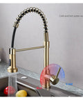 ZBSAVFM Matte Black Pull-Down Kitchen Faucet 360° Swivel Mixer Tap with Hot/Cold Water, gold and black finish detail.
